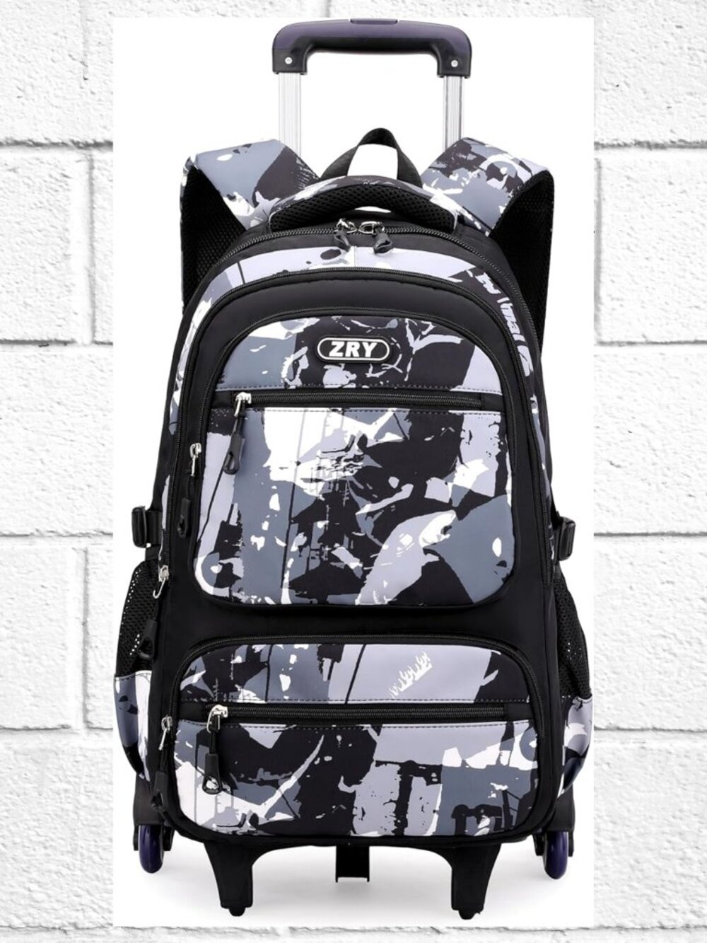 NWOT! Rolling Backpack with Camo/Retro Design, Laptop Divider, Bottle Pockets